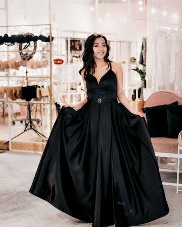 Платье в пол черное на тонких лямках бальное - Yes Dress