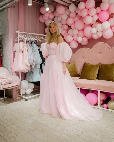 Платье в пол розовое горох рукава фонарики - Yes Dress